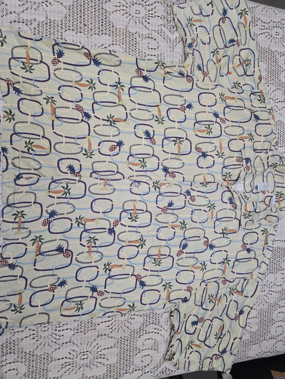 Vintage Burma Bibas Silk Pineapple Button Down Shirt